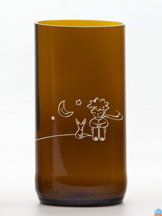 2ks Eko sklenice (z lahve od piva) velká hnědá (13 cm, 6,5 cm) Malý princ měsíční