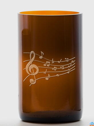2ks Eko sklenice (z lahve od piva) velká hnědá (13 cm, 6,5 cm) Noty