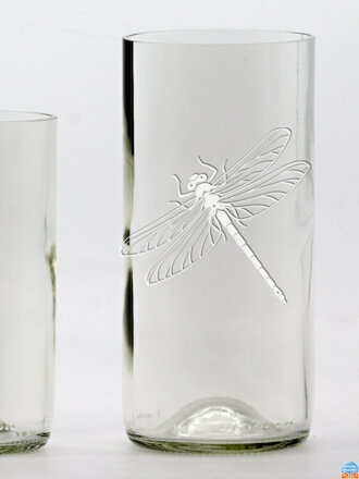 2ks Eko poháre (z fľaše od vína) veľká číra (16 cm, 7,5 cm) Vážka