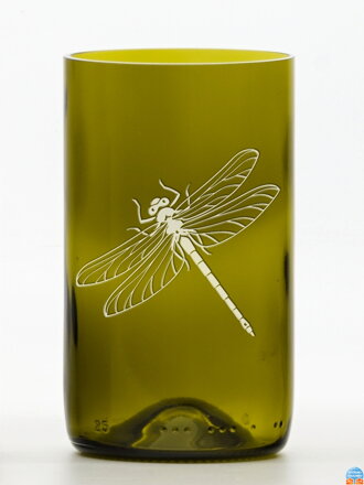 2ks Eko sklenice (z lahve od vína) střední olivová (13 cm, 7,5 cm) Vážka