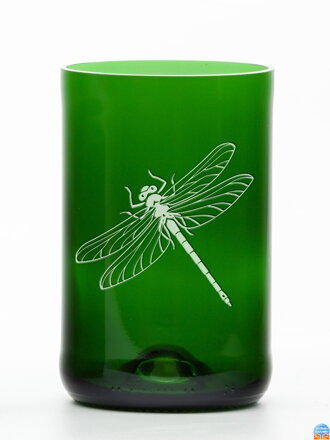 2 St. Öko-Gläser (aus einer Sektflasche) groß grün (13 cm, 6,5 cm) Libelle