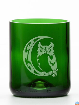 2 St. Öko-Gläser (aus einer Sektflasche) mittelgrün (7 cm, 6,5 cm) Eule