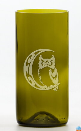 2ks Eko poháre (z fľaše od vína) stredná olivová (13 cm, 7,5 cm) Sova