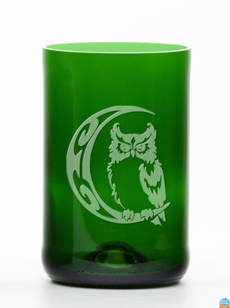 2ks Eko sklenice (z lahve od šampusu) velká zelená (13 cm, 6,5 cm) Sova