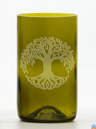 2ks Eko poháre (z fľaše od vína) stredná olivová (13 cm, 7,5 cm) Strom života
