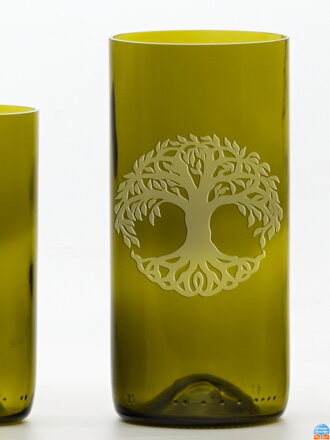 2ks Eko poháre (z fľaše od vína) veľká olivová (16 cm, 7,5 cm) Strom života