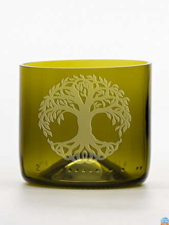 2ks Eko sklenice  (z lahve od vína) mini olivová (7 cm, 7,5 cm) Strom života