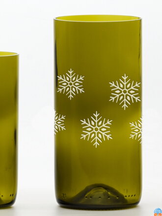 2ks Eko sklenice (z lahve od vína) olivová ( 16 cm, 7,5 cm) Vločka