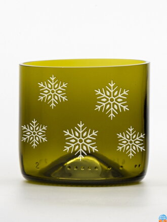 2ks Eko sklenice (z lahve od vína) olivová ( 7 cm, 7,5 cm) Vločka