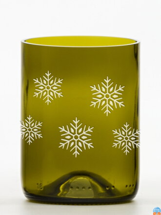 2ks Eko sklenice (z lahve od vína) olivová ( 10 cm, 7,5 cm) Vločka