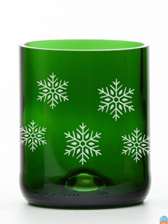 2ks Eko sklenice (z lahve od šampusu) zelená ( 10 cm, 7,5 cm) Vločka