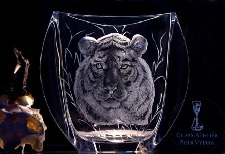 Handgravierte Originalvase - Tigermotiv