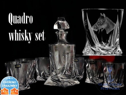 Quadro whisky set: 7x whisky sklenice (850 ml) a whisky karafa (340 ml) v dárkové krabicii - motiv koně