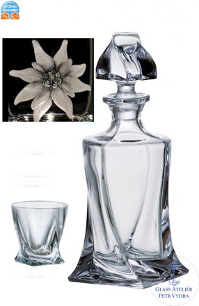 Quadro Likér set - 1x karafa ( 500 ml ) a 6x sklenice ( 50 ml ) s 7x s Alpskou protěží