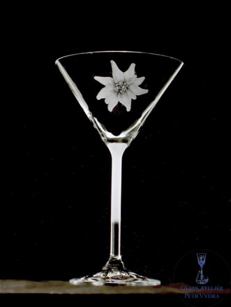 6x Martini glas - Edelweiß Motiv - Hand graviertes Glas