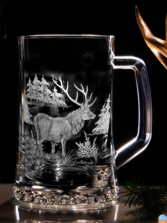 Biergläser 0,5 litre - Jagd Motive ( der Hirsch ) - Hand graviertes Glas