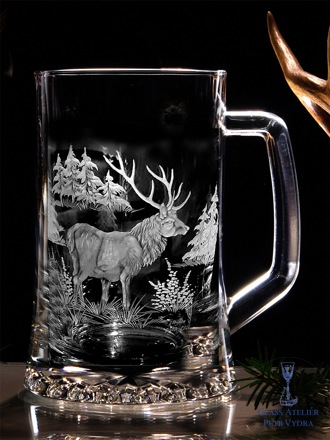 Biergläser 0,5 litre - Jagd Motive ( der Hirsch ) - Hand graviertes Glas