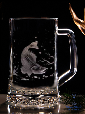 Biergläser 0,5 litre - Fisch Motive ( Zander ) - Hand graviertes Glas