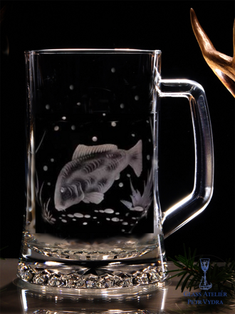 Biergläser 0,5 litre - Fisch Motive ( Karpfen ) - Hand graviertes Glas