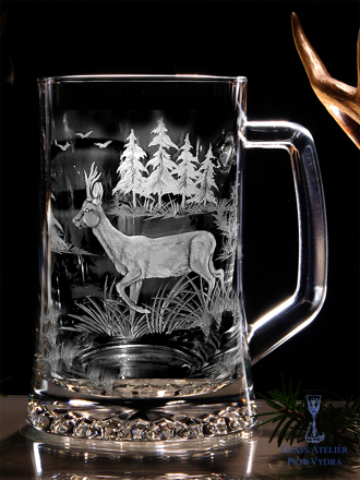 Biergläser 0,5 litre - Jagd Motive ( Reh ) - Hand graviertes Glas