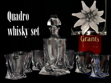 Quadro whisky set - 1x karafa (850 ml) a 6x poháre (340 ml) s 7x s Alpským plesnivcom