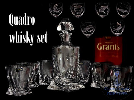 Quadro whisky set - 1x karafa (850 ml) a 6x sklenice (340 ml) s motivem sladkovodních ryb