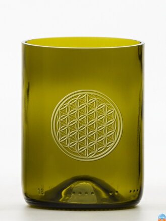 2ks Eko sklenice (z lahve od vína) střední olivová (13 cm, 7,5 cm) Motiv Květ života