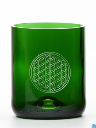 2ks Eko sklenice (z lahve od šampusu) střední zelená (7 cm, 6,5 cm) Motiv Květ života
