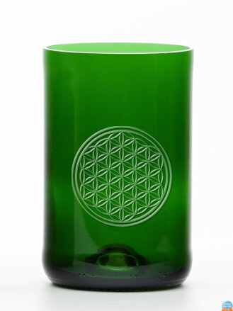 2 Stück Öko-Gläser (aus einer Sektflasche) groß grün (13 cm, 6,5 cm) Blume des Lebens
