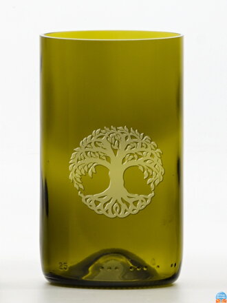 2ks Eko sklenice (z lahve od vína) střední olivová (13 cm, 7,5 cm) Strom života
