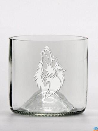 2ks Eko sklenice (z lahve od vína) mini čirá (7 cm, 7,5 cm) motiv Vlk