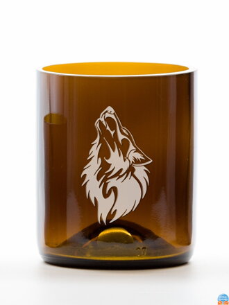 2 St. Öko-Gläser (aus einer Bierflasche) mittelbraun (10 cm, 6,5 cm) Wolf