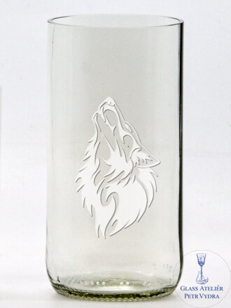 2 St. Öko-Gläser (aus einer Bierflasche) groß klar (13 cm, 6,5 cm) Wolfsmotiv