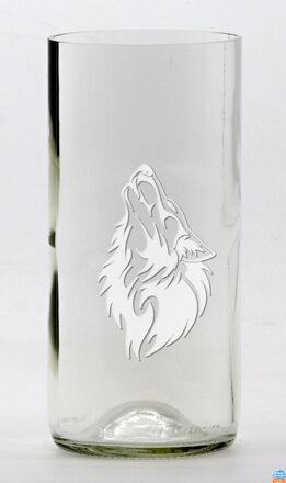 1 ks Eko sklenice (z lahve od vína) velká čirá (16 cm, 7,5 cm ) s pískovaným motivem, který můžete vybrat z galerie motivů pod výrobkem ( slon, vlci, malý princ, spirála atd ) balená dárkově v celofánovém sáčku
