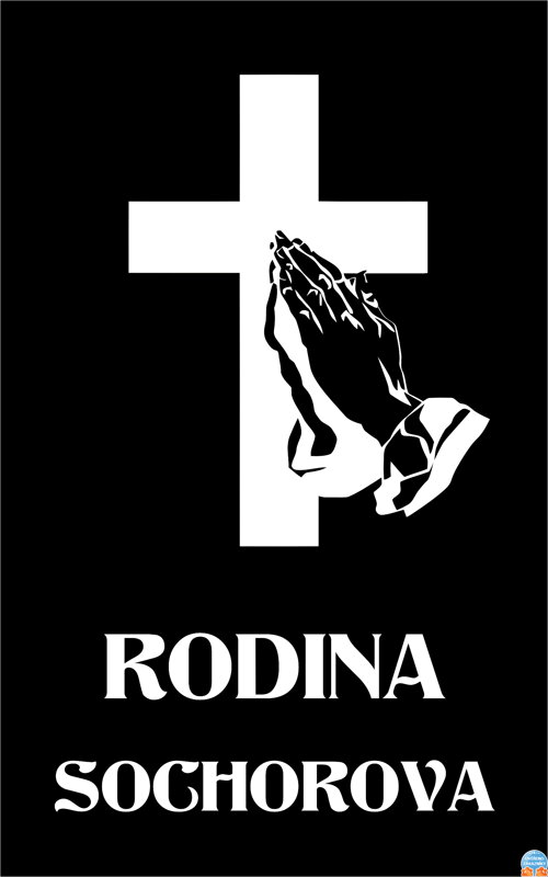 V7. Černá náhrobní skleněná deska s motivem a nápisem "RODINA" - 20 x 32 cm