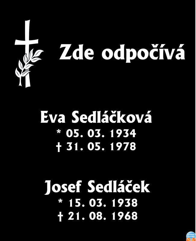 V2. Černá náhrobní skleněná deska s nápisem a křížem - 10 x 13 cm