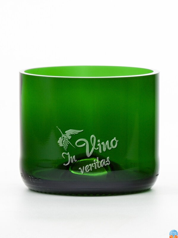 2ks Eko sklenice (z lahve od šampusu) malá zelená (7 cm, 7,5 cm) Moldavský čáp - In vino veritas