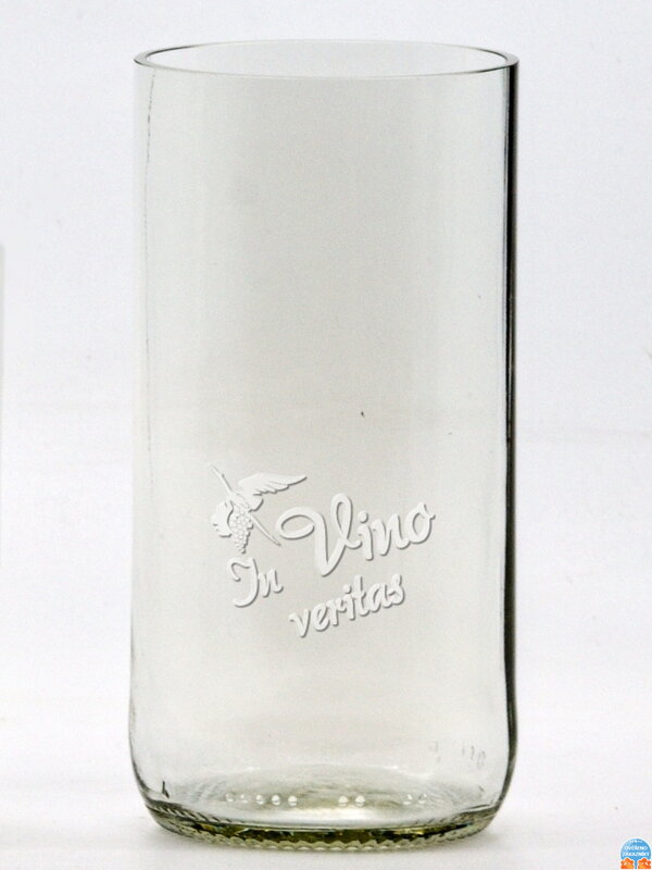 2ks Eko sklenice (z lahve od piva) velká čirá (13 cm, 6,5 cm) Moldavský čáp - In vino veritas