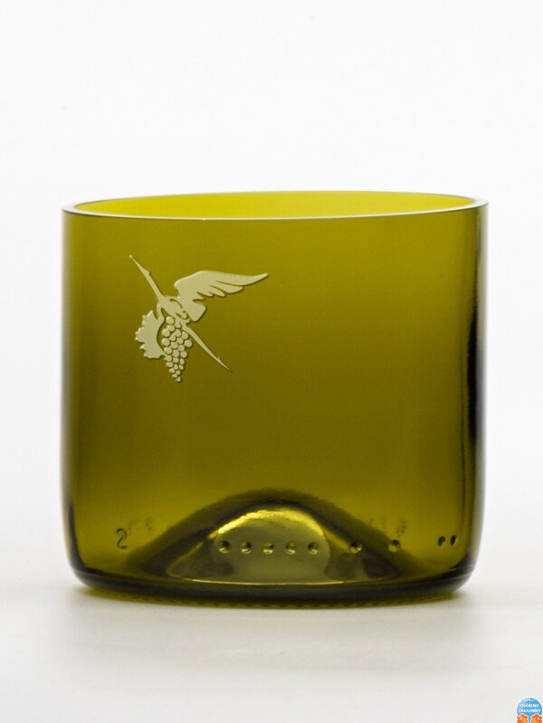 2ks Eko poháre (z fľaše od vína) mini olivová (7 cm, 7,5 cm) Moldavský bocian