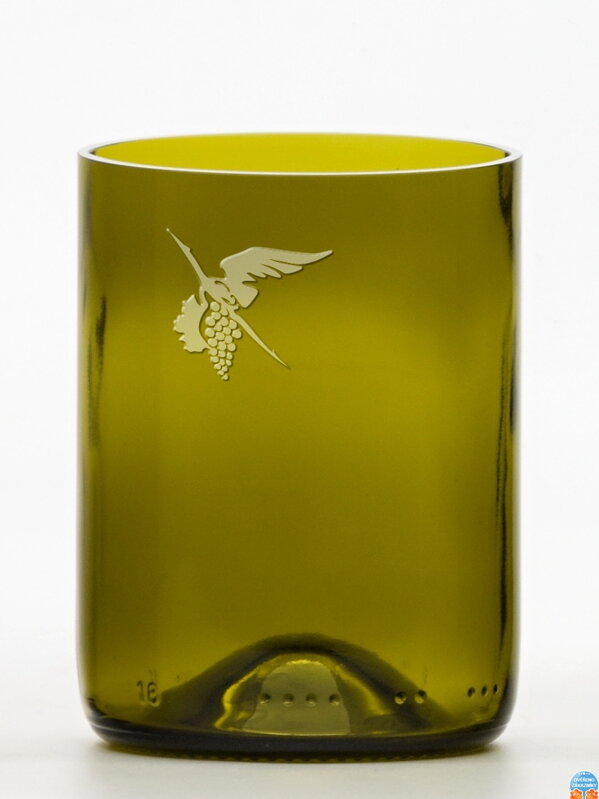 2ks Eko poháre (z fľaše od vína) malá olivová (10 cm, 7,5 cm) Moldavský bocian