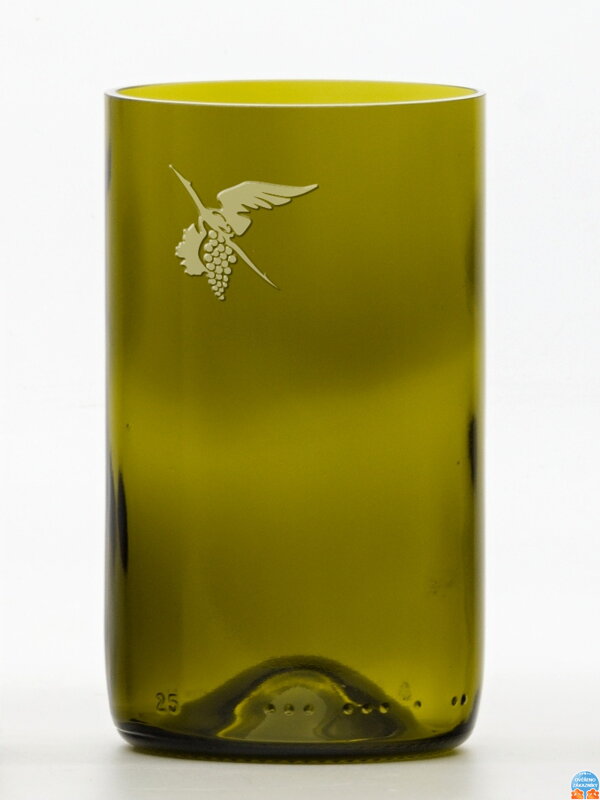2ks Eko poháre (z fľaše od vína) stredná olivová (13 cm, 7,5 cm) Moldavský bocian
