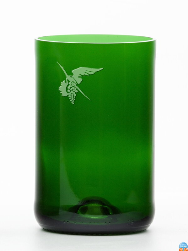 2ks Eko sklenice (z lahve od šampusu) velká zelená  (13 cm, 6,5 cm) Moldavský čáp