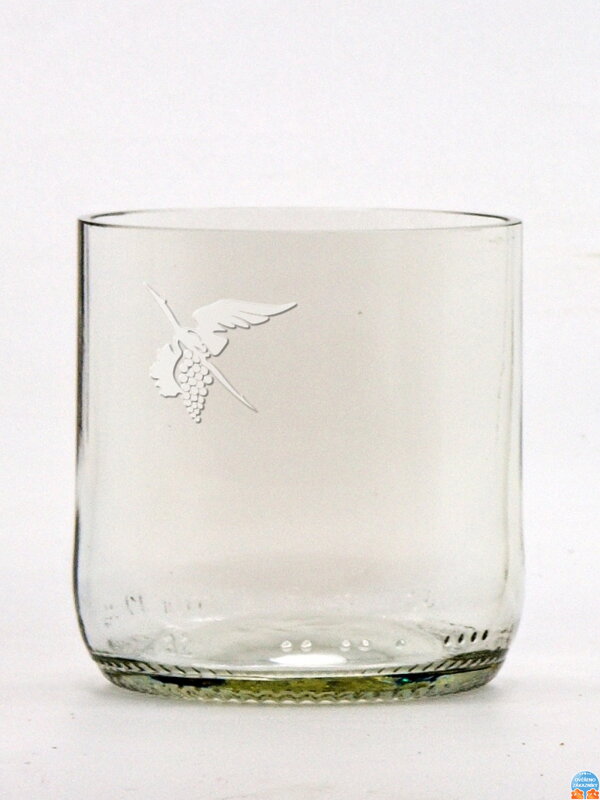 2 St. Öko-Gläser (aus einer Bierflasche) klein klar (7 cm, 6,5 cm) Moldawischer Storch