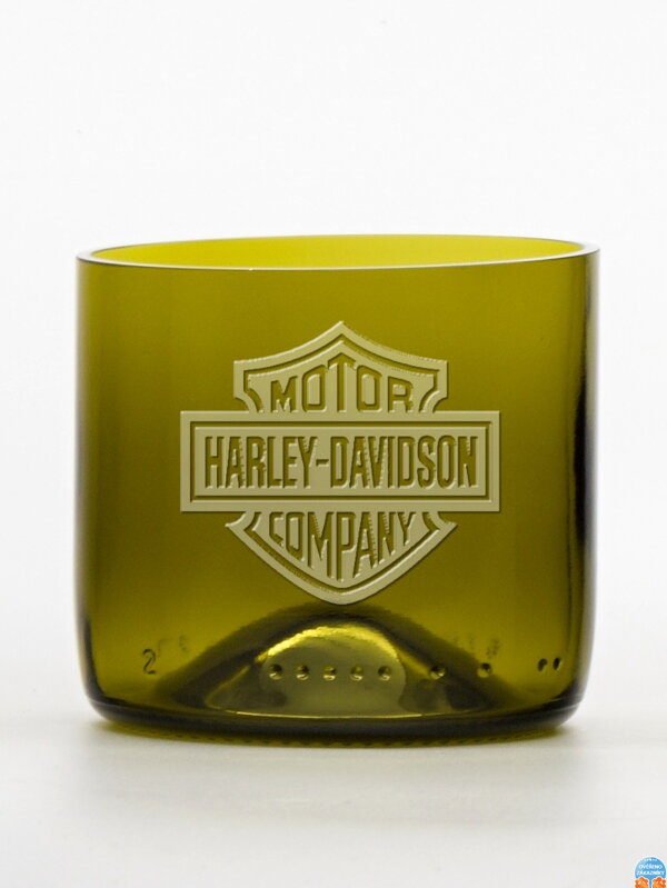 2 Stück Öko-Gläser (aus einer Weinflasche) Mini-Oliv (7 cm, 7,5 cm) Harley Davidson
