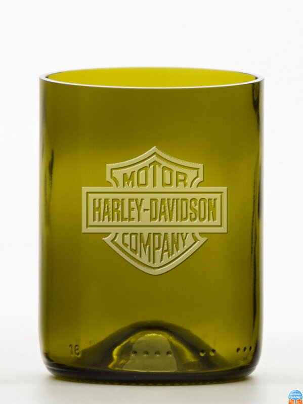 2ks Eko sklenice (z lahve od vína) malá olivová (10 cm, 7,5 cm) Harley Davidson