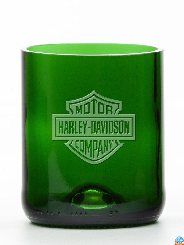2ks Eko sklenice (z lahve od šampusu) střední zelená (7 cm, 6,5 cm) Harley Davidson