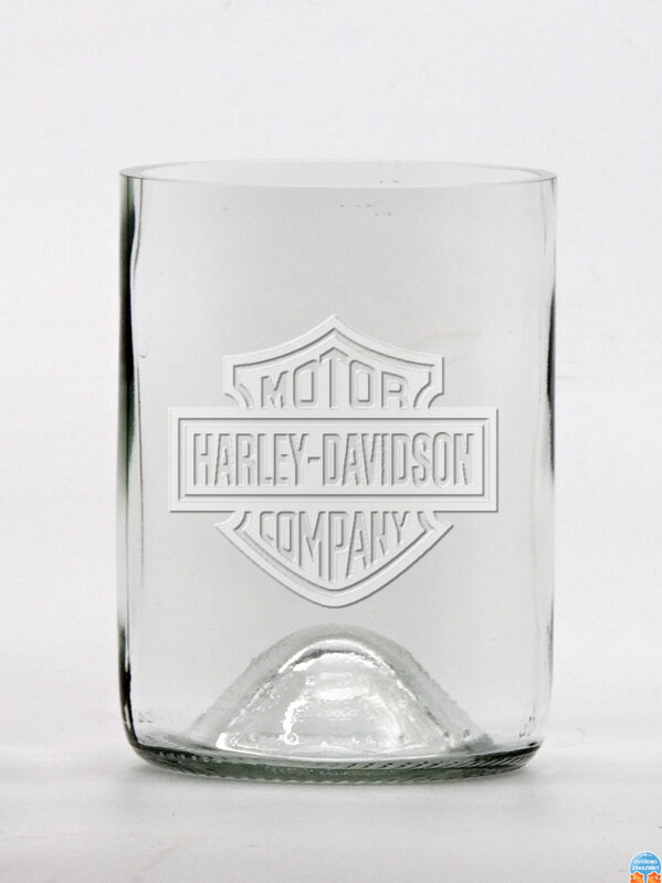 2 Stück Öko-Gläser (aus einer Weinflasche) klein klar (10 cm, 7,5 cm) Harley Davidson