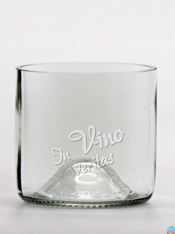 2ks Eko sklenice (z lahve od vína) mini čirá (7 cm, 7,5 cm) In vino veritas
