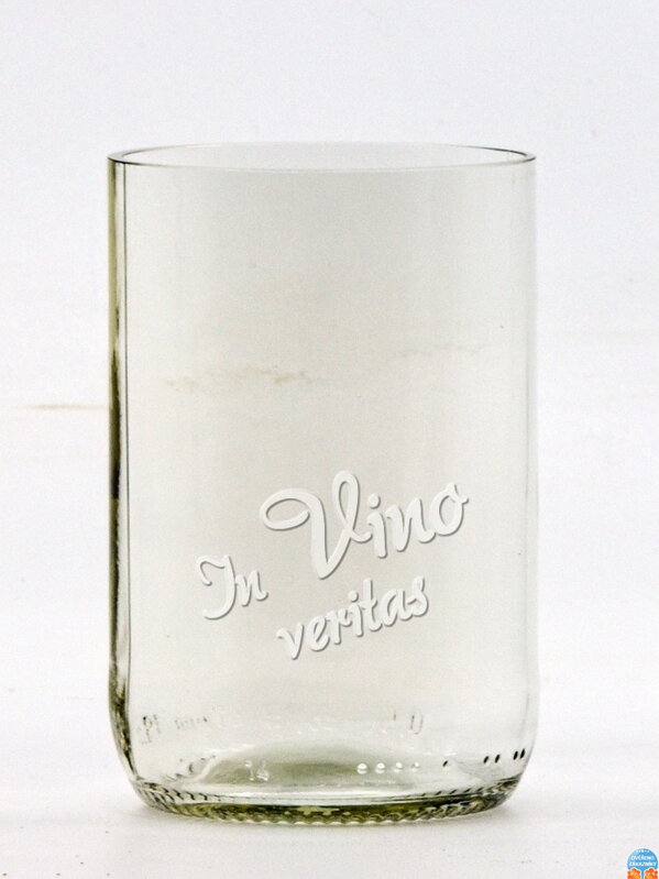 2ks Eko sklenice (z lahve od piva) střední čirá (10 cm, 6,5 cm) In vino veritas