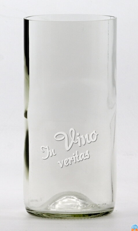 2ks Eko poháre (z fľaše od vína) veľká číra (16 cm, 7,5 cm) In vino veritas